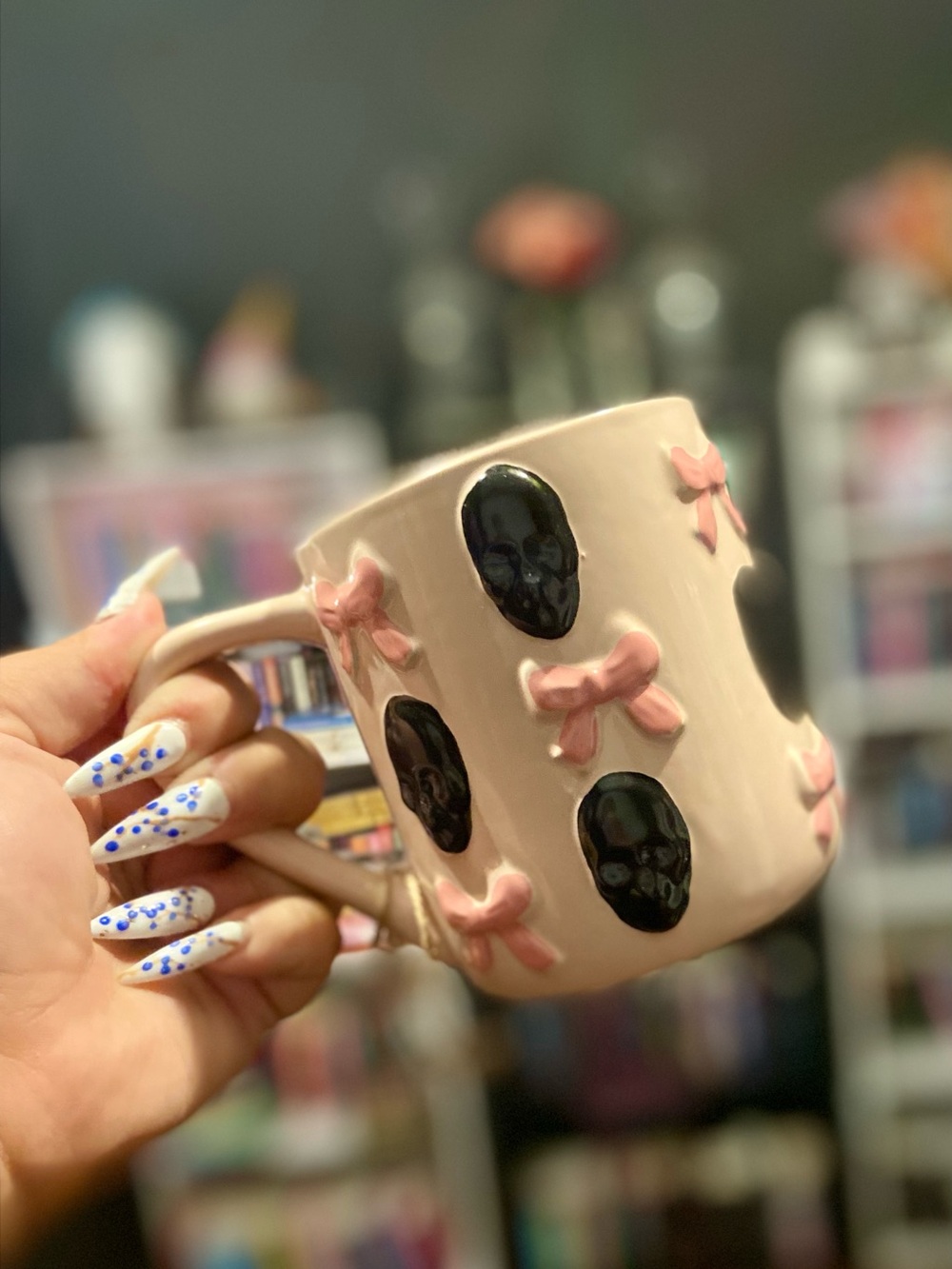 Handcrafted Pink Skull & Bow Ceramic Mug